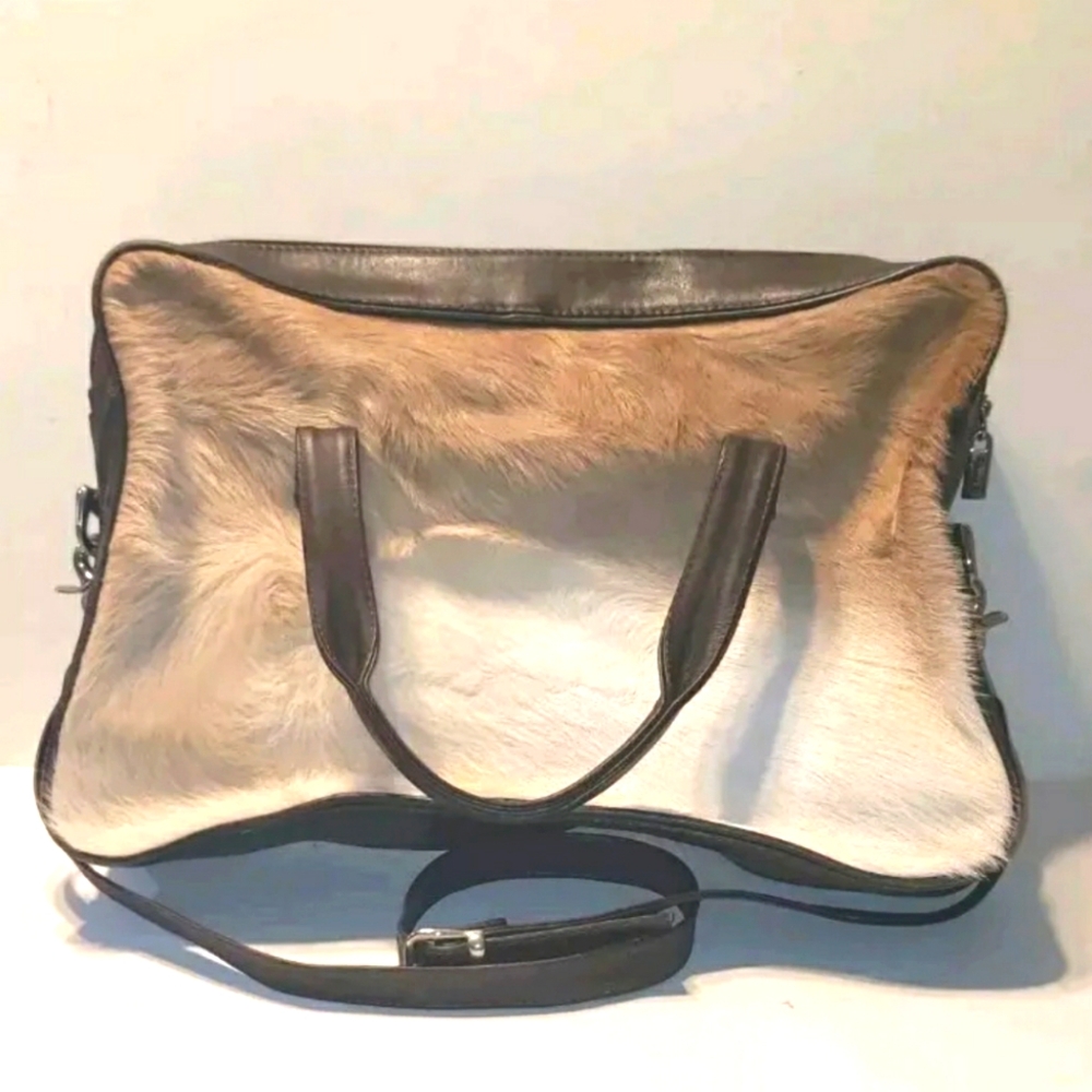 Yohji Yamamoto Medium SIZE FUR tan purse brown leather long strap